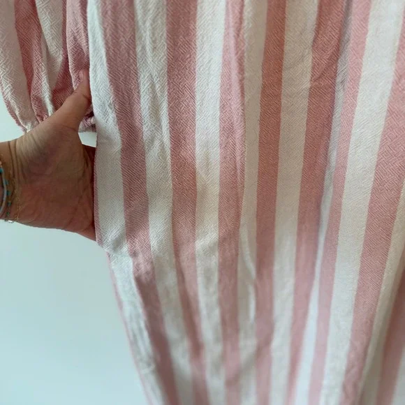 Vintage Tracy Feith Pink‎ White Striped Cotton Midi Dress Puff Sleeve Size 0 - Picture 4 of 9